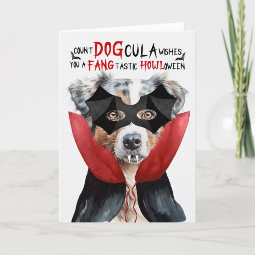 Australian Shepherd Funny Count DOGcula Halloween Holiday Card