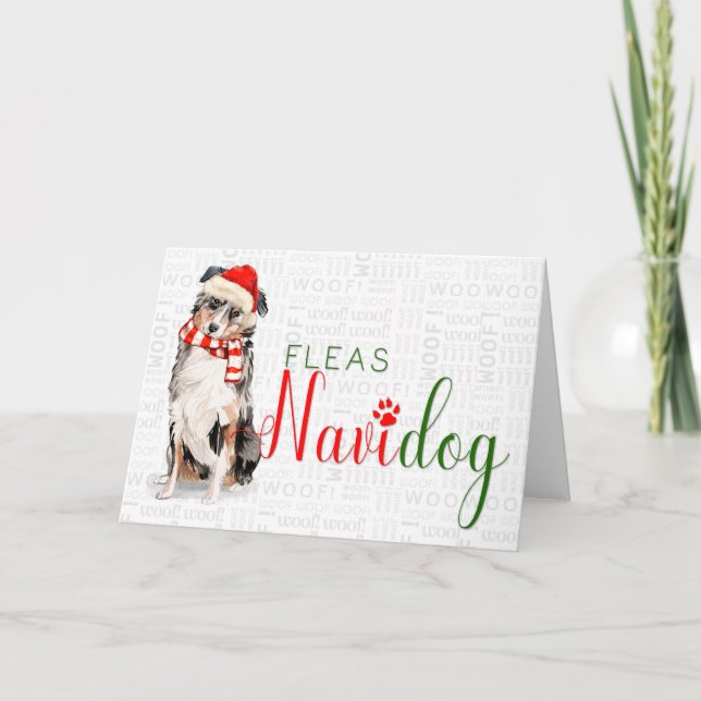 Australian Shepherd Funny Fleas Navidog Christmas Holiday Card (Front)