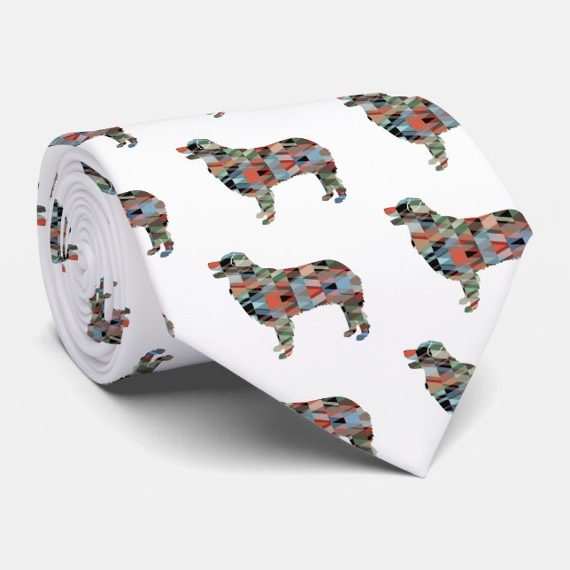 Australian Shepherd Geometric Silhouette Plaid Tie (Rolled)