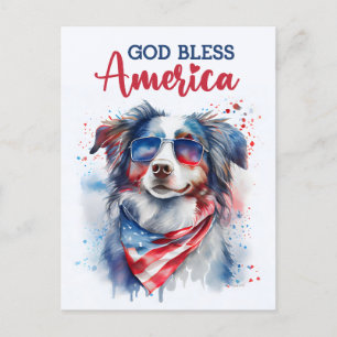 Australian Shepherd, God Bless America Postcard