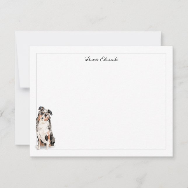 Australian Shepherd Gray Border Personalized Note Card (Front)