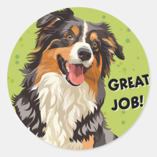 Australian Shepherd Great Job Teacher Reward Classic Round Sticker