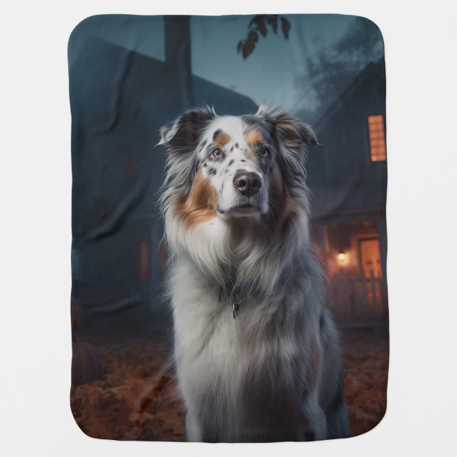Australian Shepherd Halloween Scary Baby Blanket (Front)