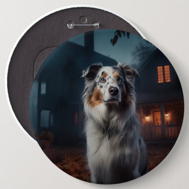 Australian Shepherd Halloween Scary Button (Front & Back)