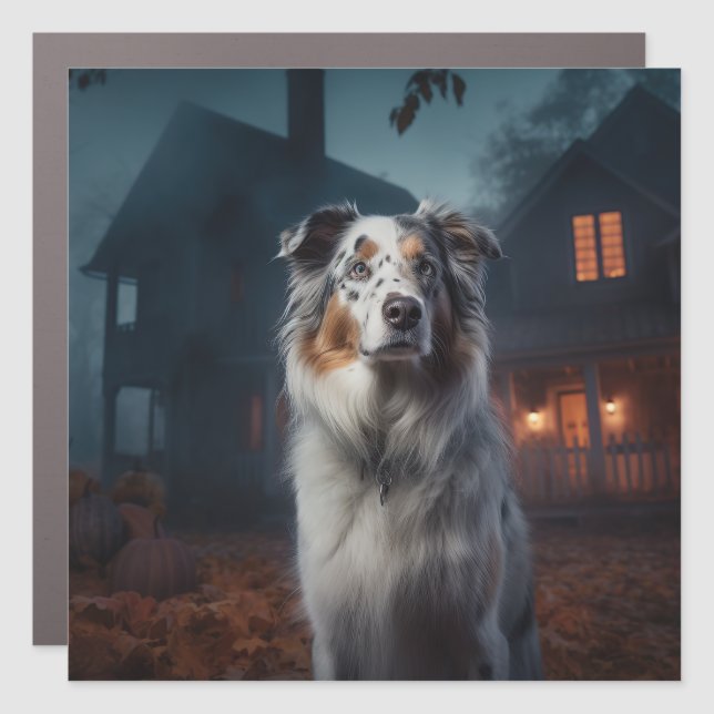 Australian Shepherd Halloween Scary Car Magnet (Front)