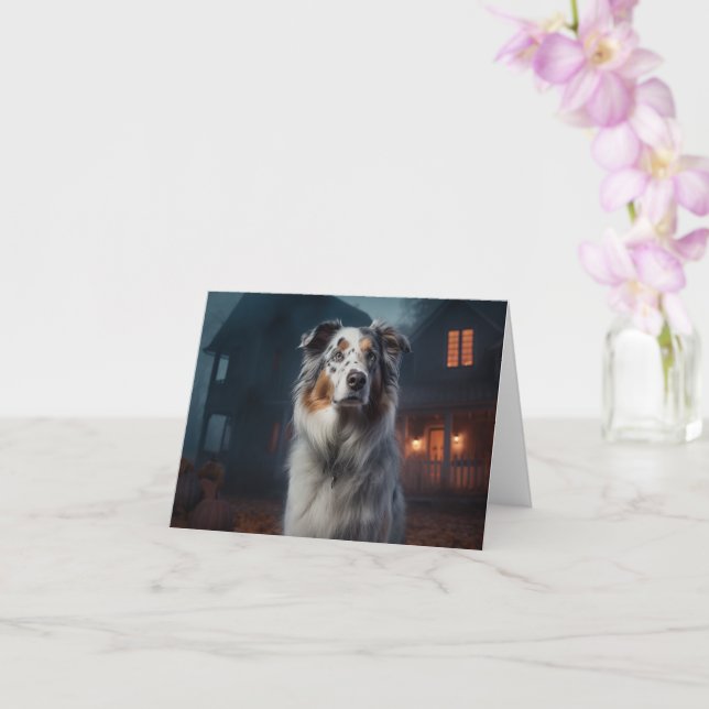 Australian Shepherd Halloween Scary Card (Orchid)