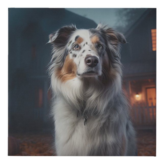 Australian Shepherd Halloween Scary Faux Canvas Print (Front)