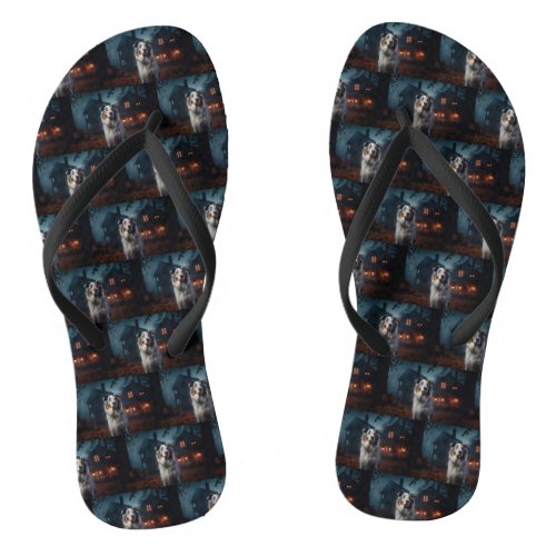 Australian Shepherd Halloween Scary Flip Flops