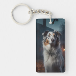 Australian Shepherd Halloween Scary Keychain