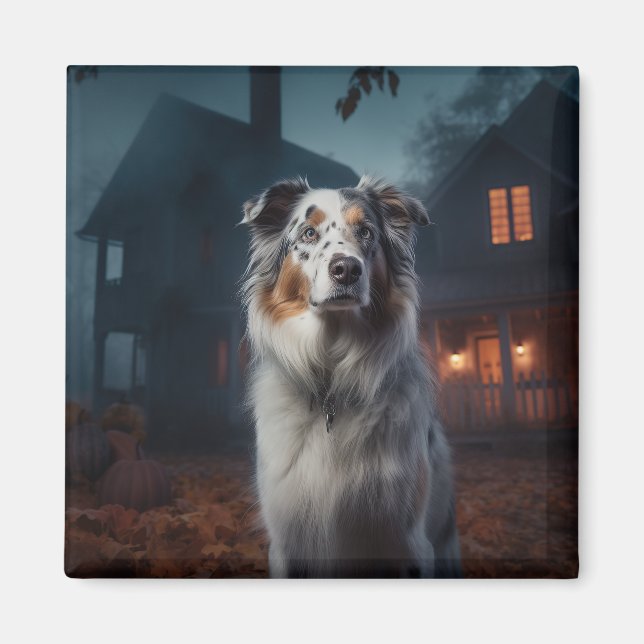 Australian Shepherd Halloween Scary Magnet (Front)