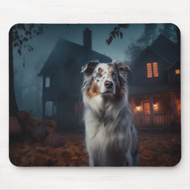 Australian Shepherd Halloween Scary Mouse Pad (Front)