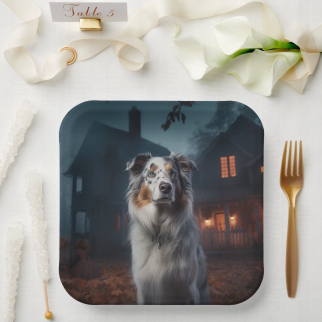 Australian Shepherd Halloween Scary Paper Plates (Wedding)