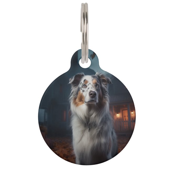 Australian Shepherd Halloween Scary Pet ID Tag (Front)