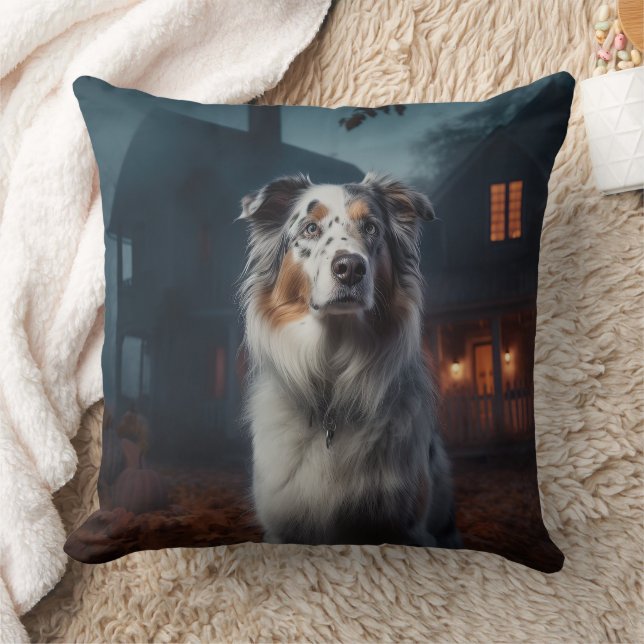 Australian Shepherd Halloween Scary Throw Pillow (Blanket)