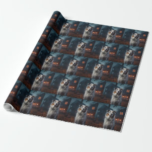 Australian Shepherd Halloween Scary Wrapping Paper
