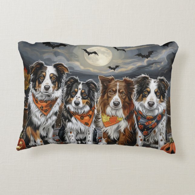 Australian Shepherd Halloween Spooky  Accent Pillow (Back)
