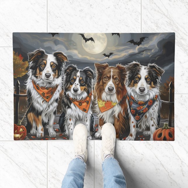 Australian Shepherd Halloween Spooky  Doormat (Indoor)