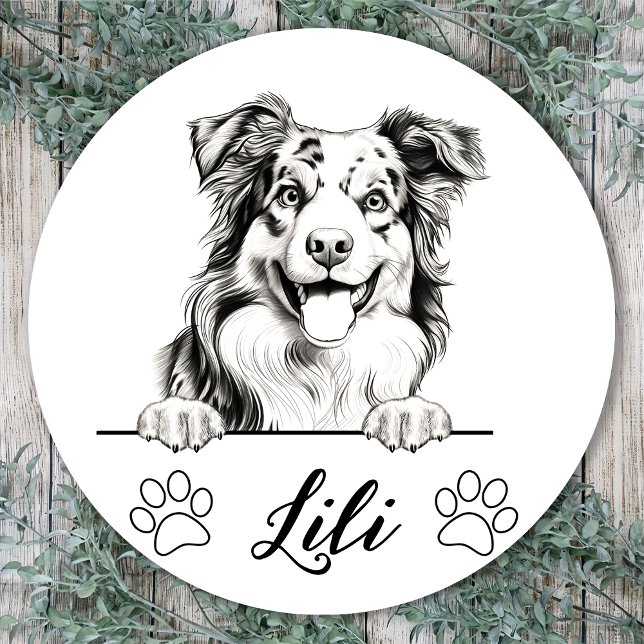 Australian Shepherd Hand Drawing Personalized Classic Round Sticker (Creator Uploaded)
