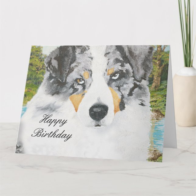 Australian Shepherd Happy Birthday Big Card (Front)