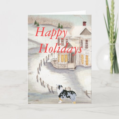 Australian Shepherd Happy Holidays Holiday Card