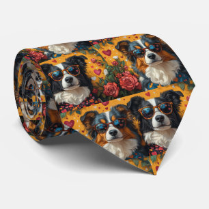 Australian Shepherd Heart Roses Valentine's Day Neck Tie