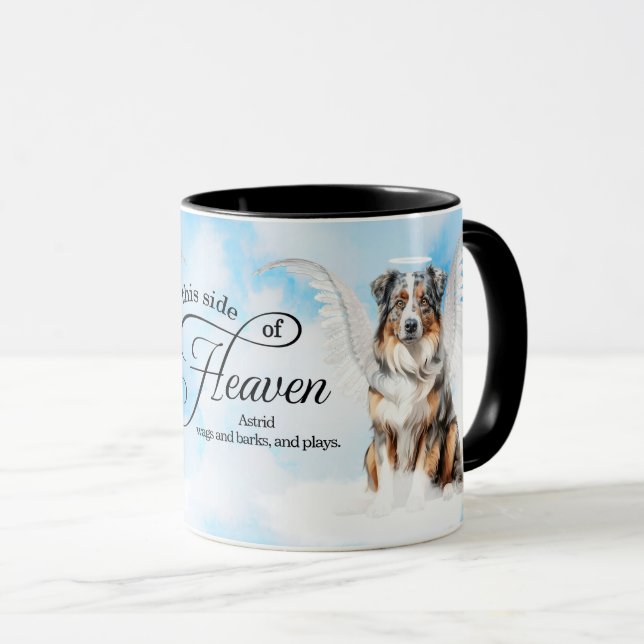 Australian Shepherd Heaven Personalized Memorial Mug (Front Right)