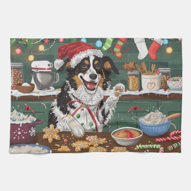 Australian Shepherd Holiday Baking Christmas Kitchen Towel (Horizontal)