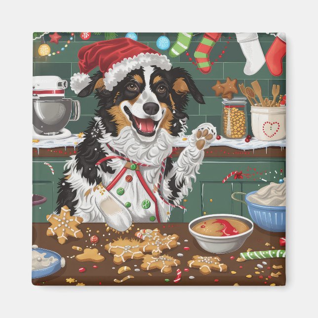Australian Shepherd Holiday Baking Christmas Magnet (Front)
