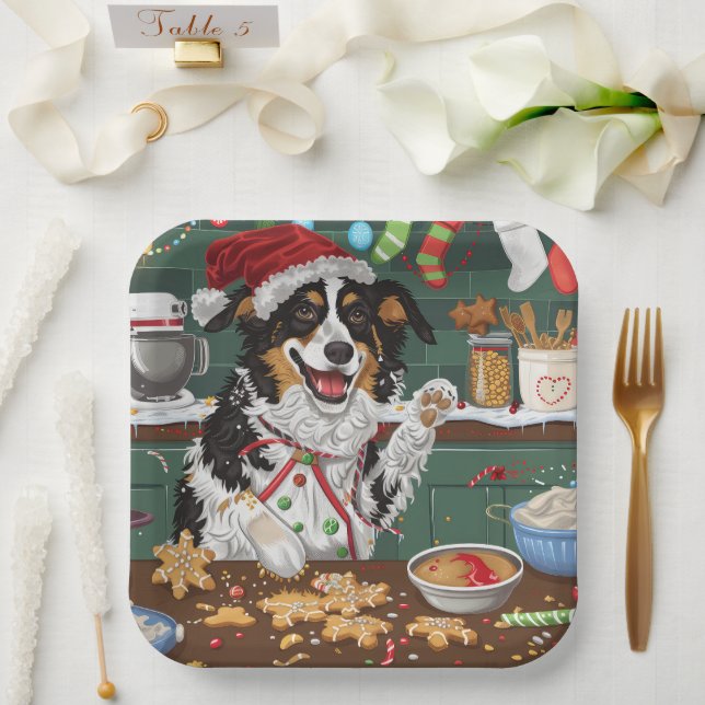 Australian Shepherd Holiday Baking Christmas Paper Plates (Wedding)