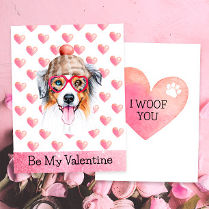 Australian Shepherd I Woof You Dog Valentine's Day Holiday Card