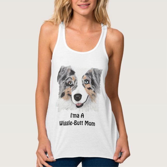 Australian Shepherd "I'ma Wiggle-butt Mom" T-shirt Tank Top (Front)