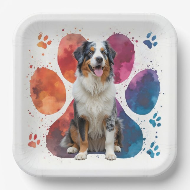Australian Shepherd In a Pawprint Paper Plates (Front)