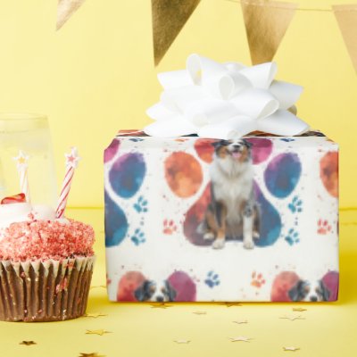 Australian Shepherd In a Pawprint Wrapping Paper