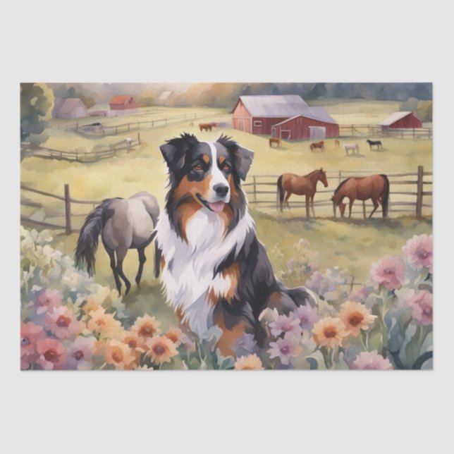 Australian Shepherd in a Rustic Setting Decoupage Tissue Paper (Front)
