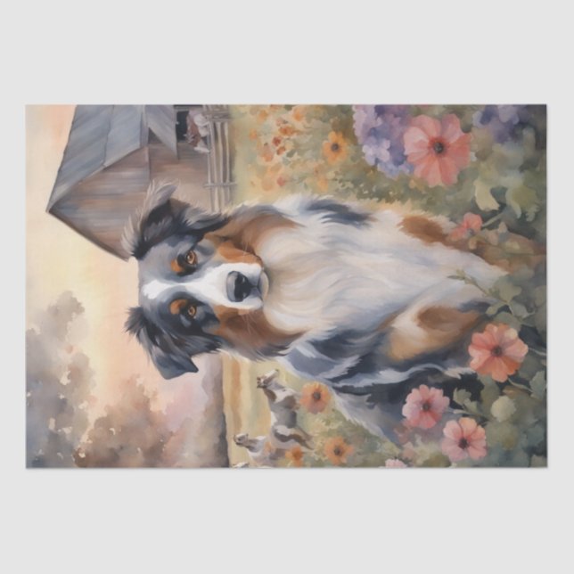 Australian Shepherd in a Rustic Setting Decoupage Tissue Paper (Front)