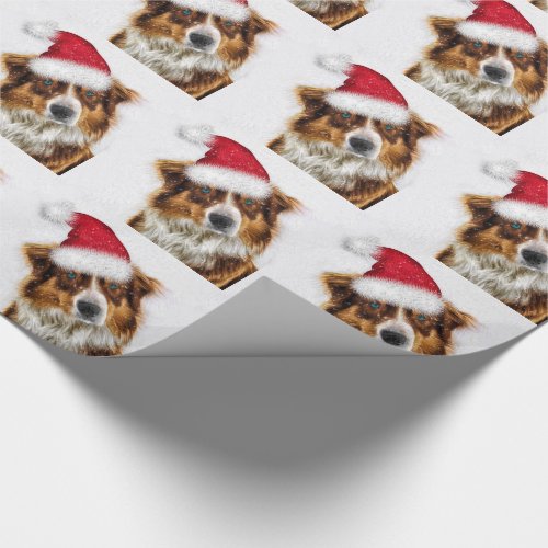 Australian Shepherd in a Santa Hat Christmas Wrapping Paper