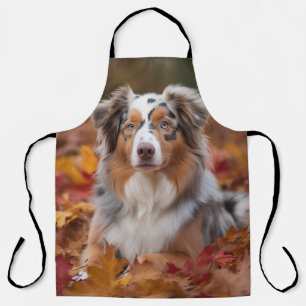 Australian Shepherd  in Autumn Leaves Fall Inspire Apron