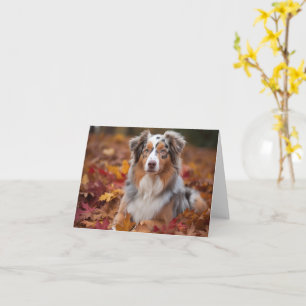 Australian Shepherd  in Autumn Leaves Fall Inspire Card