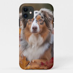 Australian Shepherd  in Autumn Leaves Fall Inspire iPhone 11 Case