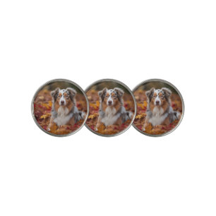 Australian Shepherd in Autumn Leaves Fall Inspire Golf Ball Marker
