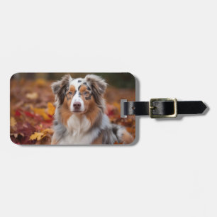 Australian Shepherd in Autumn Leaves Fall Inspire Luggage Tag