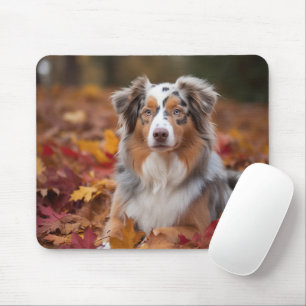 Australian Shepherd  in Autumn Leaves Fall Inspire Mouse Pad