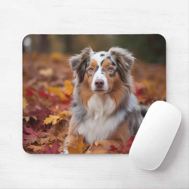 Australian Shepherd  in Autumn Leaves Fall Inspire Mouse Pad (With Mouse)