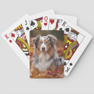 Australian Shepherd in Autumn Leaves Fall Inspire Poker Cards