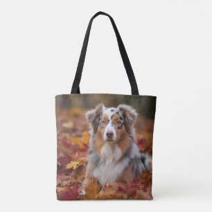 Australian Shepherd  in Autumn Leaves Fall Inspire Tote Bag