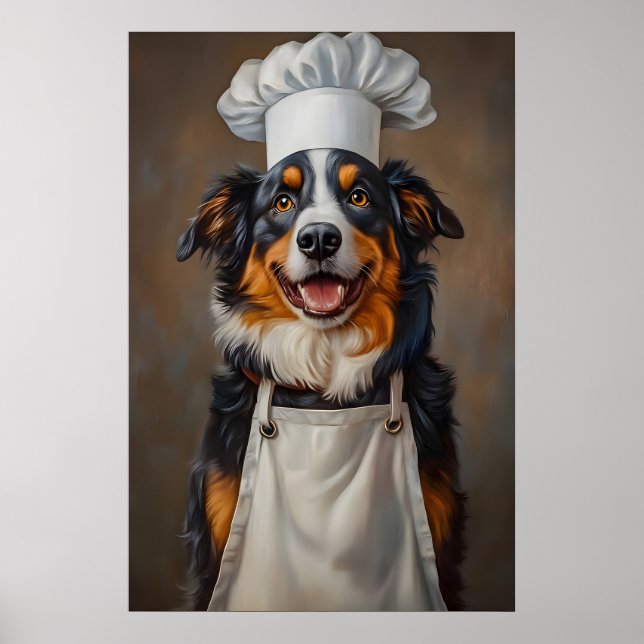 Australian Shepherd In Chefs Hat Poster, Pet Poster (Front)