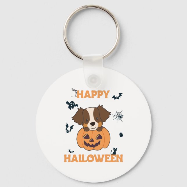 Australian Shepherd In Pumpkin Cute Happy Keychain (Front)