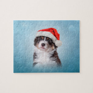 Australian Shepherd in red hat of Santa Jigsaw Puzzle