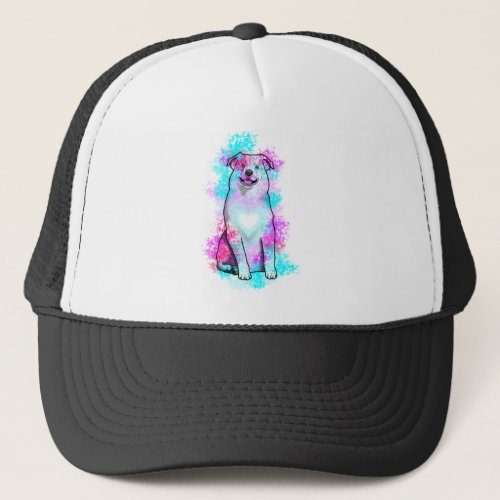 Australian Shepherd in Watercolor Splash Trucker Hat