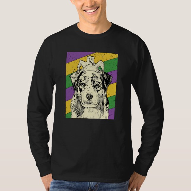 Australian Shepherd Jester Mardi Gras Dog Mom or D T-Shirt (Front)